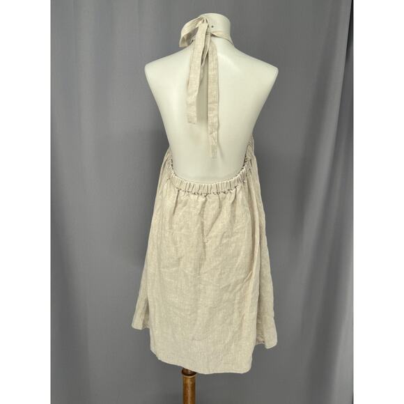 Reformation Dress Womens Medium Beige Linen Halter Open Back Tie Neck Summer - Picture 3 of 11